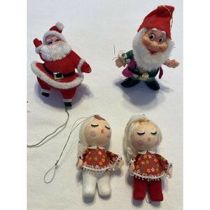 Lot Of 4 Vintage Christmas Flocked Ornaments Santa Carolers Doc Dwarf Holidays